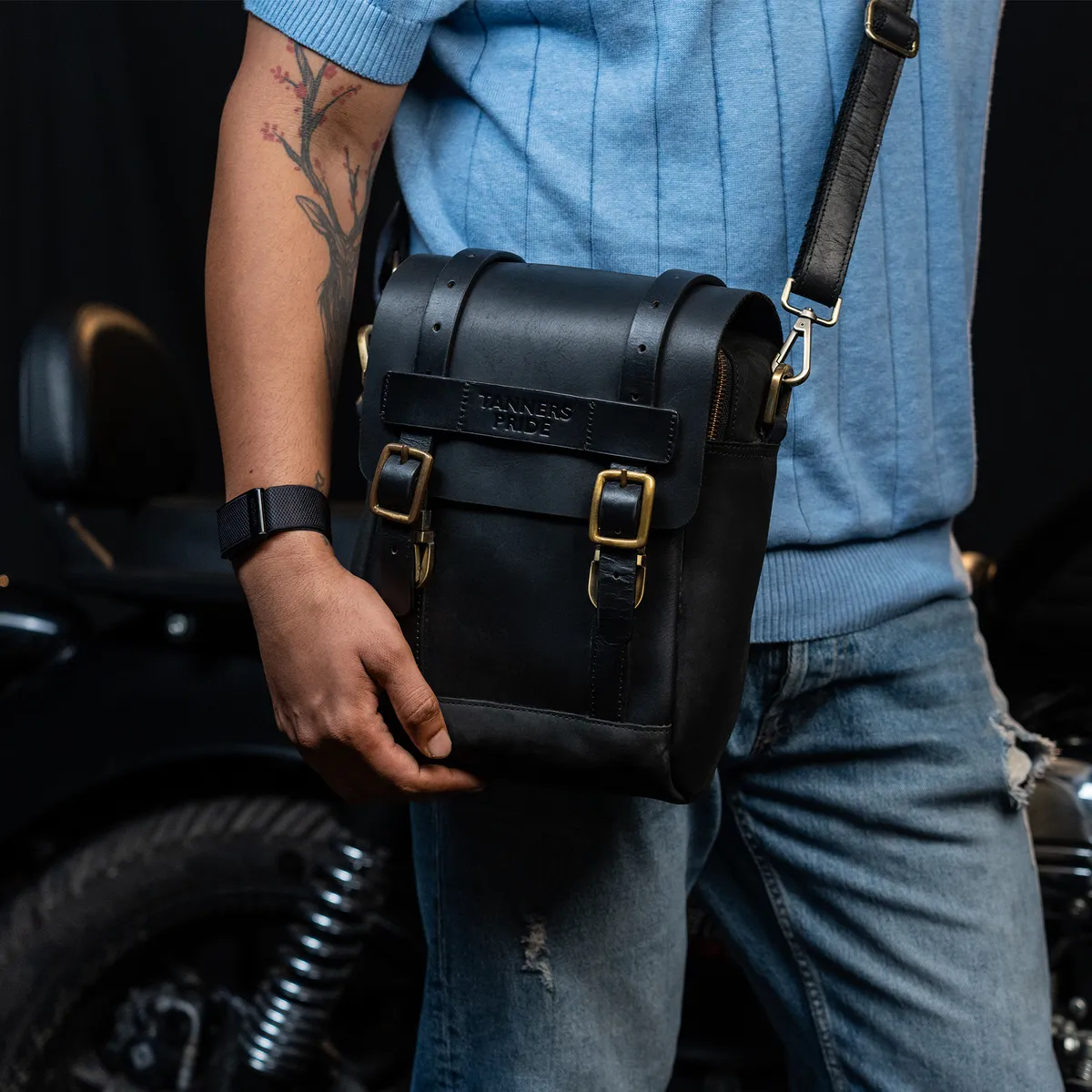Tanners Pride Magnetic Rockstar Bag - Midnight Black Handcrafted Full-Grain Leather (View 2)