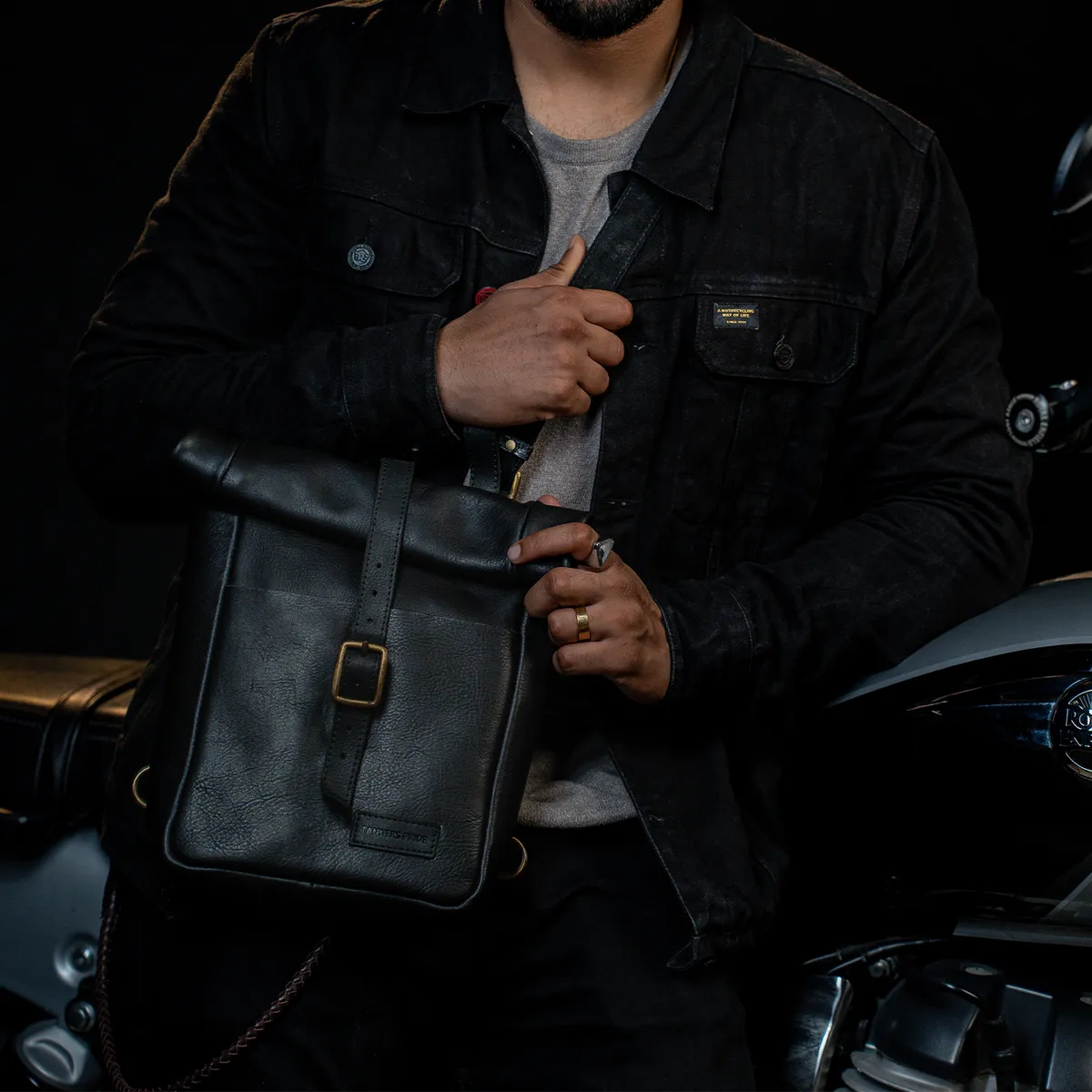 Tanners Pride Mini Leather Motorcycle Pannier Bag | Compact Saddle Bag - Midnight Black Handcrafted Full-Grain Leather (View 3)