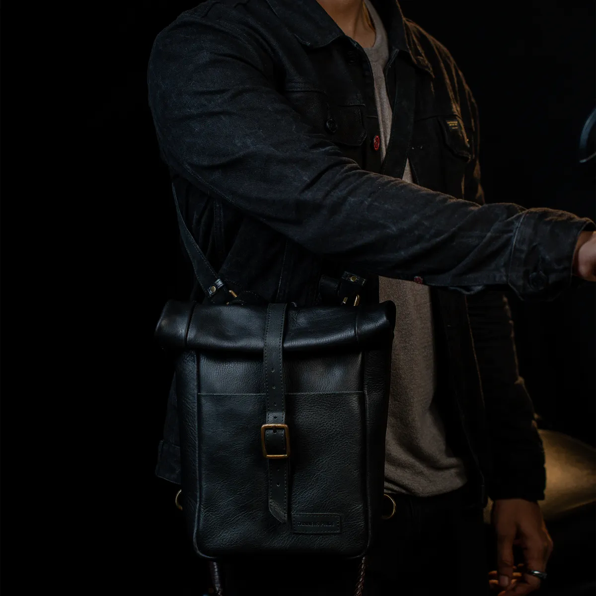 Tanners Pride Mini Leather Motorcycle Pannier Bag | Compact Saddle Bag - Midnight Black Handcrafted Full-Grain Leather (View 5)