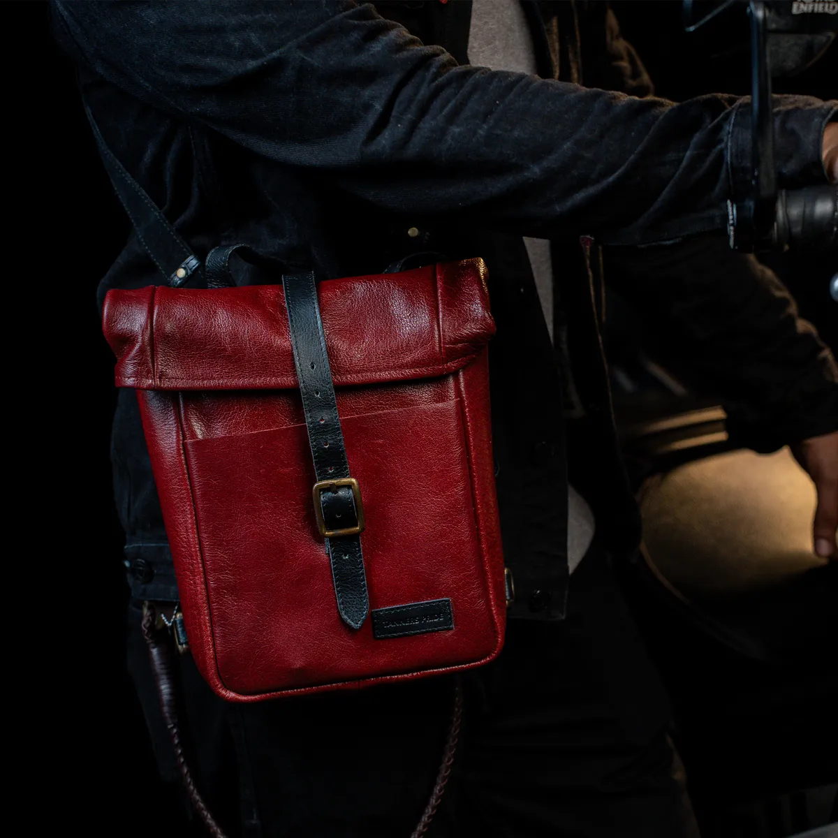 Tanners Pride Mini Leather Motorcycle Pannier Bag | Compact Saddle Bag - Vintage Red Handcrafted Full-Grain Leather (View 6)