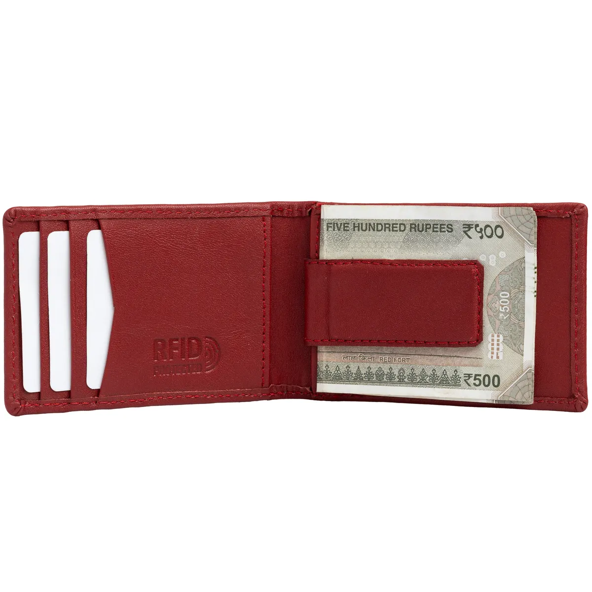 Tanners Pride Peter magnetic card case wallet - Vintage Red Handcrafted Full-Grain Leather (View 2)