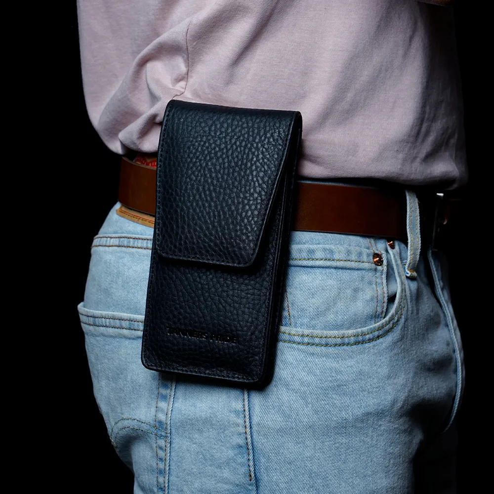 Tanners Pride Phone Case Belted - Midnight Black Handcrafted Full-Grain Leather (View 2)
