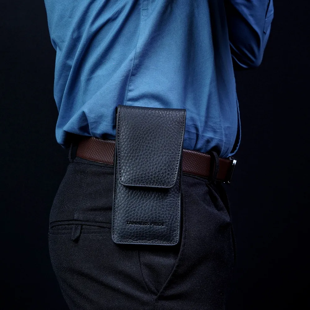 Tanners Pride Phone Case Belted - Midnight Black Handcrafted Full-Grain Leather (View 7)