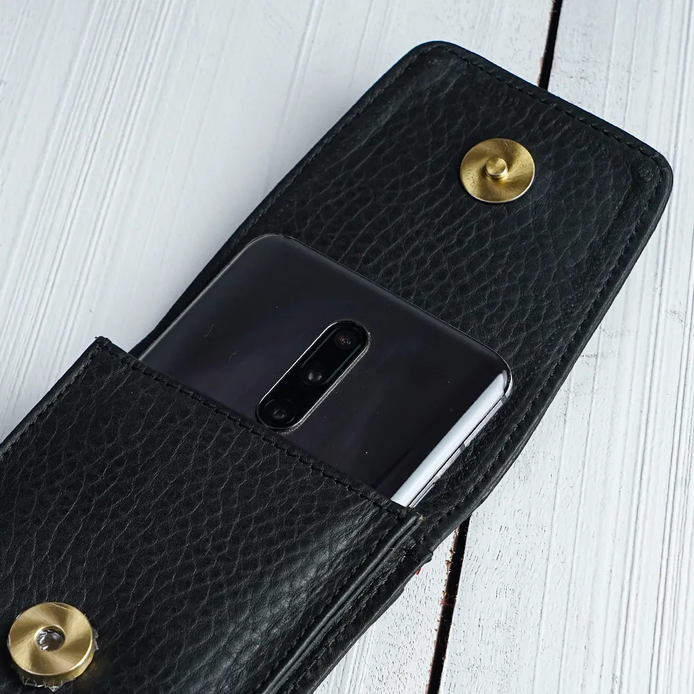 Tanners Pride Phone Case Belted - Midnight Black Handcrafted Full-Grain Leather (View 8)