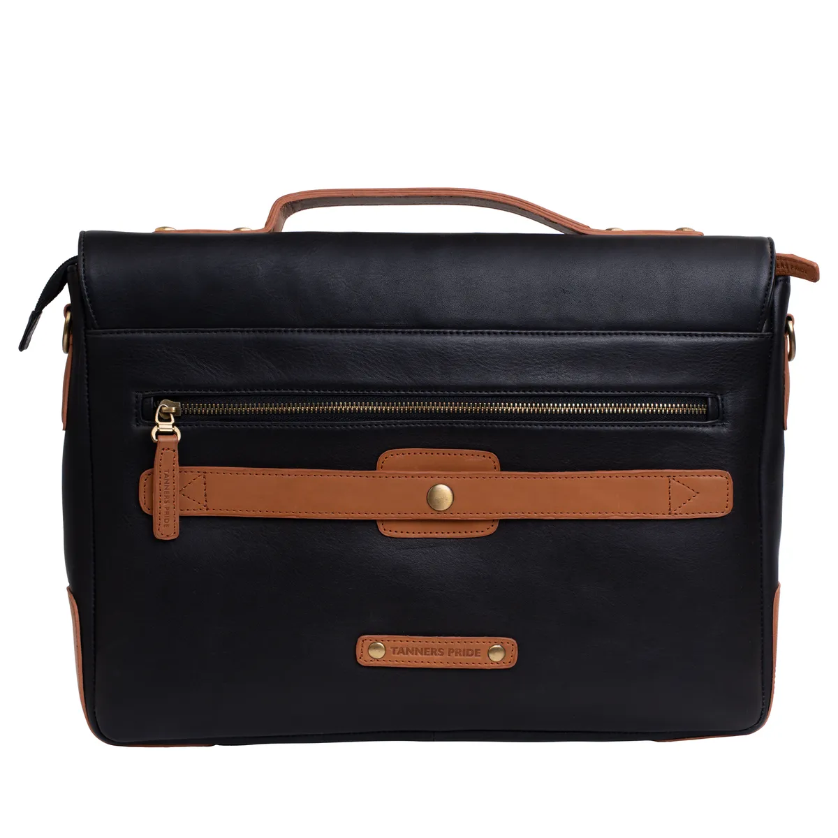 Tanners Pride Protector Genuine Leather Laptop Bag for Men | Office Briefcase - Black Tan Canvas Handcrafted Full-Grain Leather (View 2)