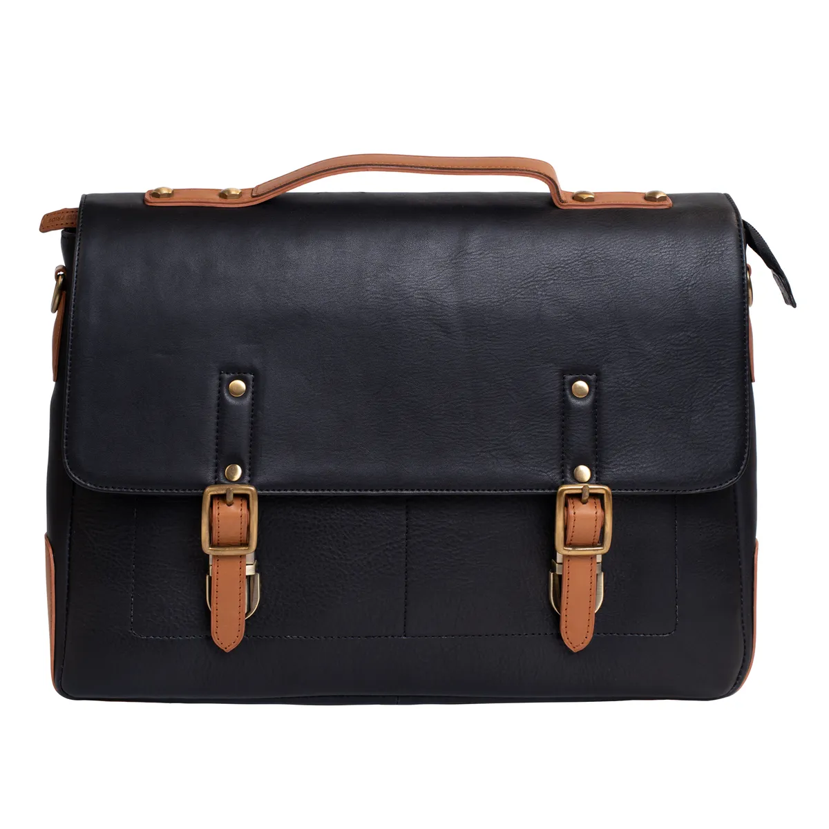 Tanners Pride Protector Genuine Leather Laptop Bag for Men | Office Briefcase - Black Tan Canvas Handcrafted Full-Grain Leather (View 4)