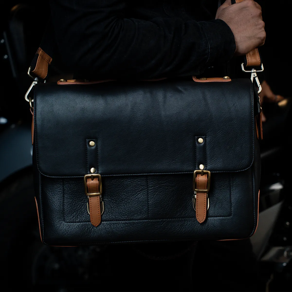 Tanners Pride Protector Genuine Leather Laptop Bag for Men | Office Briefcase - Black Tan Canvas Handcrafted Full-Grain Leather (View 9)