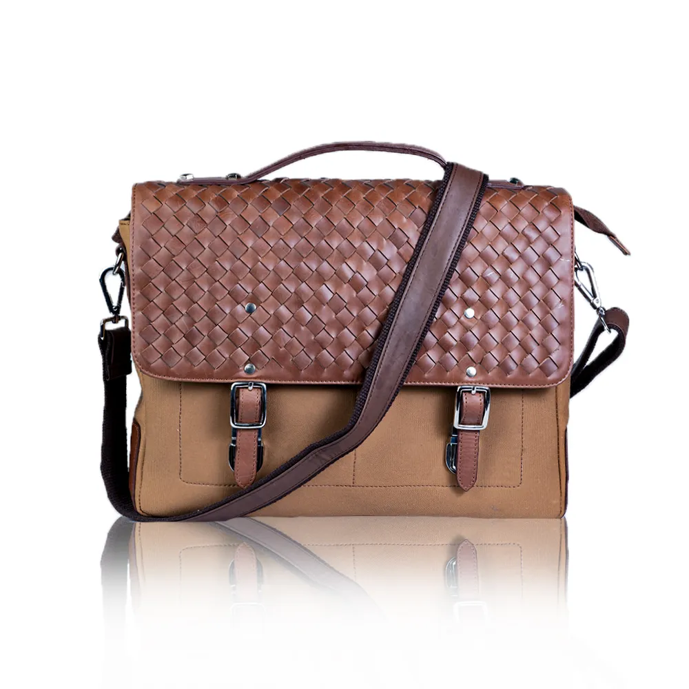 Tanners Pride Protector Genuine Leather Laptop Bag for Men | Office Briefcase - Tan Handweaved Handcrafted Full-Grain Genuine Leather (View 2)