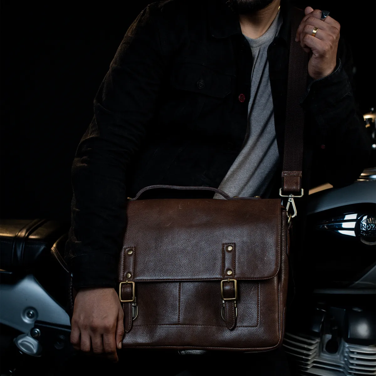 Tanners Pride Protector Genuine Leather Laptop Bag for Men | Office Briefcase - Tobacco Brown Handcrafted Full-Grain Leather (View 2)
