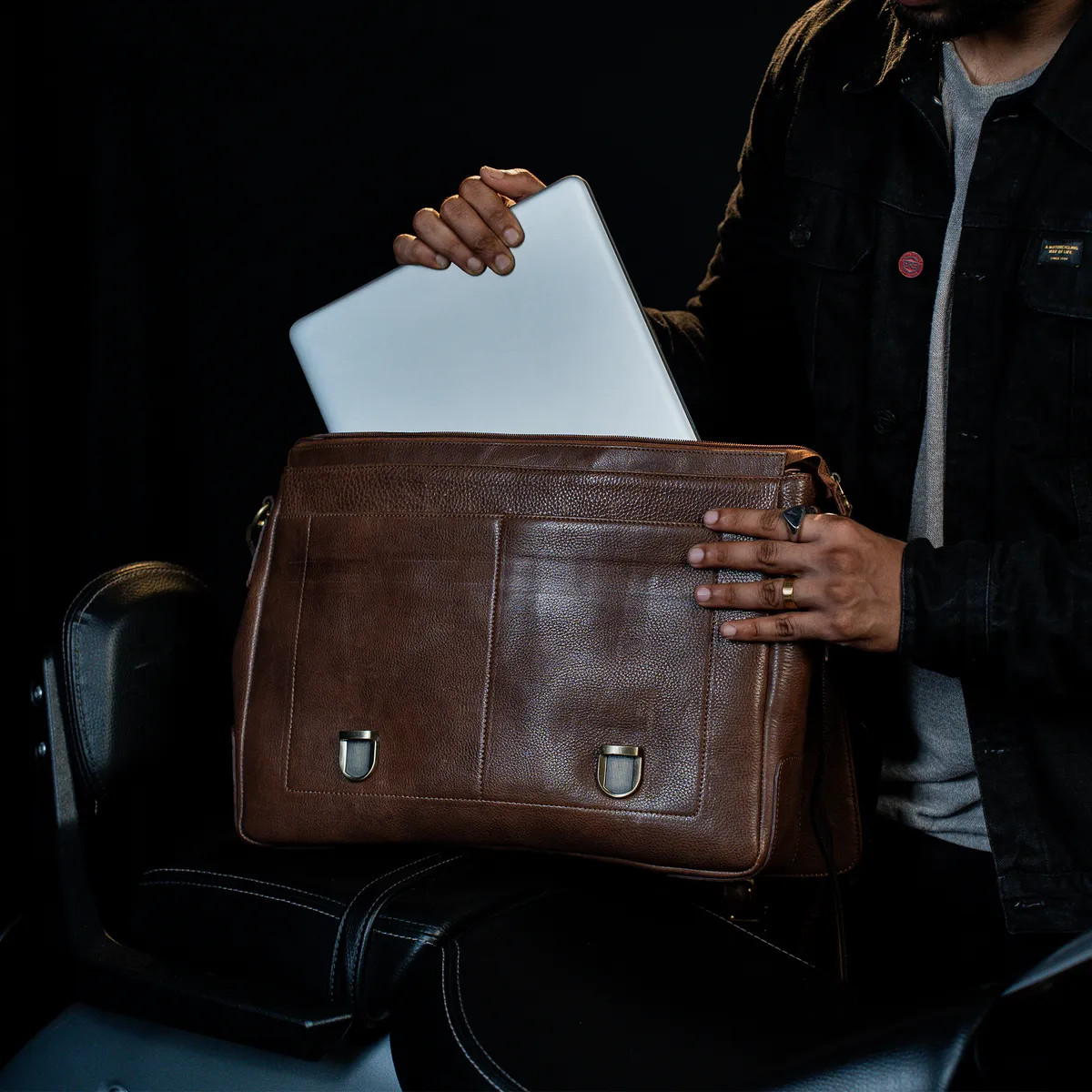 Tanners Pride Protector Genuine Leather Laptop Bag for Men | Office Briefcase - Tobacco Brown Handcrafted Full-Grain Leather (View 5)