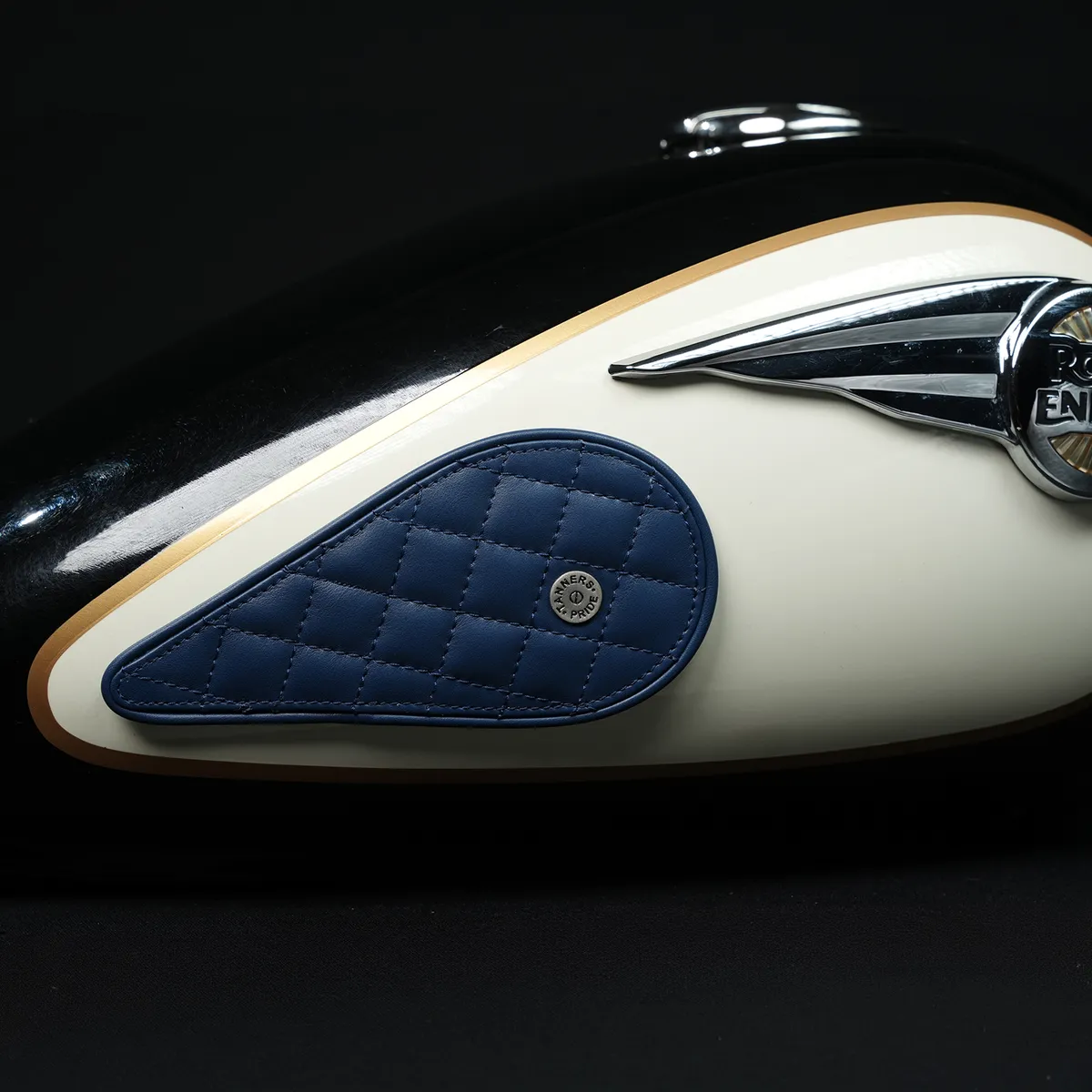 Tanners Pride Raised Diamond Tankpads (Meteor 350) - Navy Blue Handcrafted Full-Grain Leather (View 2)