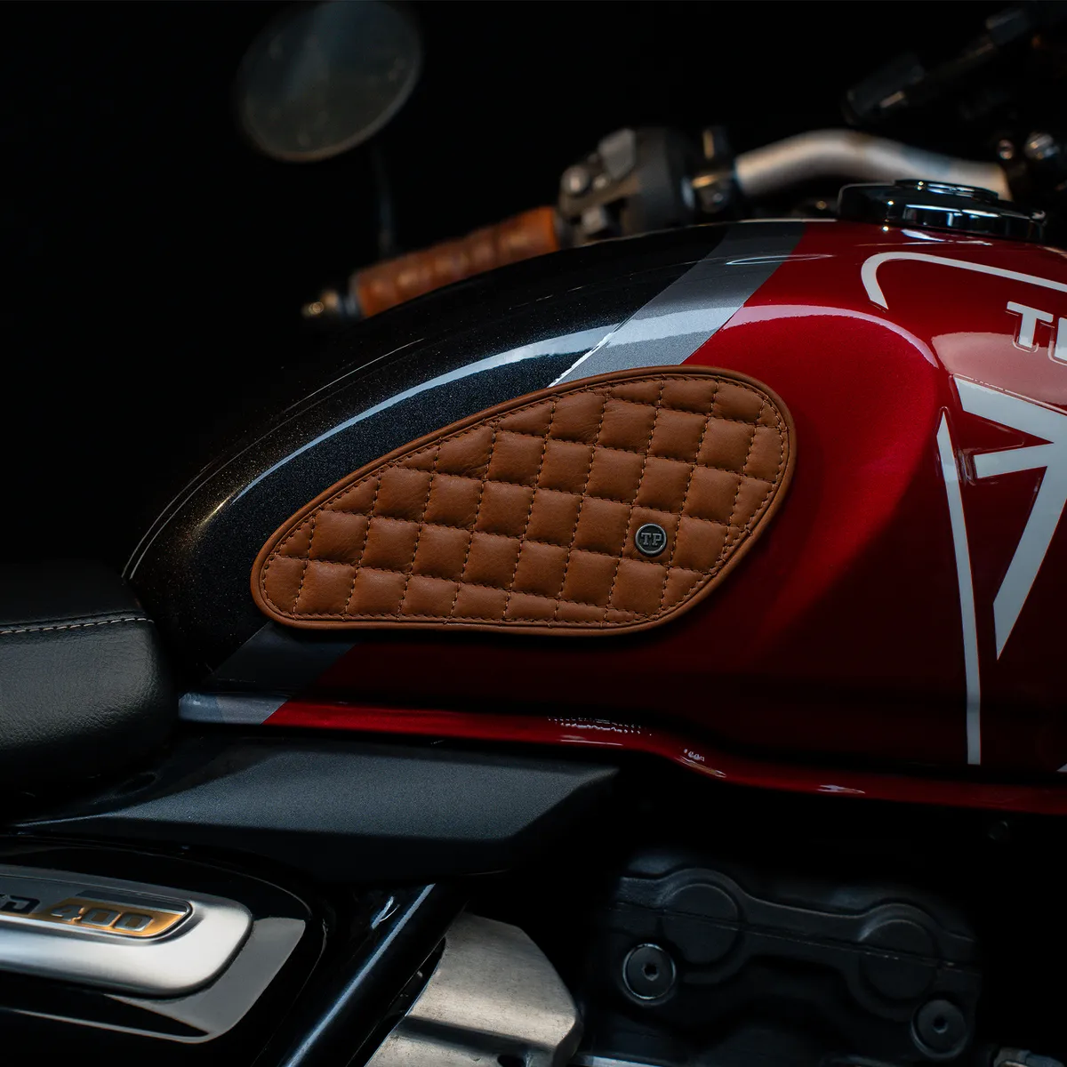 Tanners Pride Raised Diamond Tankpads (Triumph) - Natural Tan Handcrafted Full-Grain Leather (View 2)
