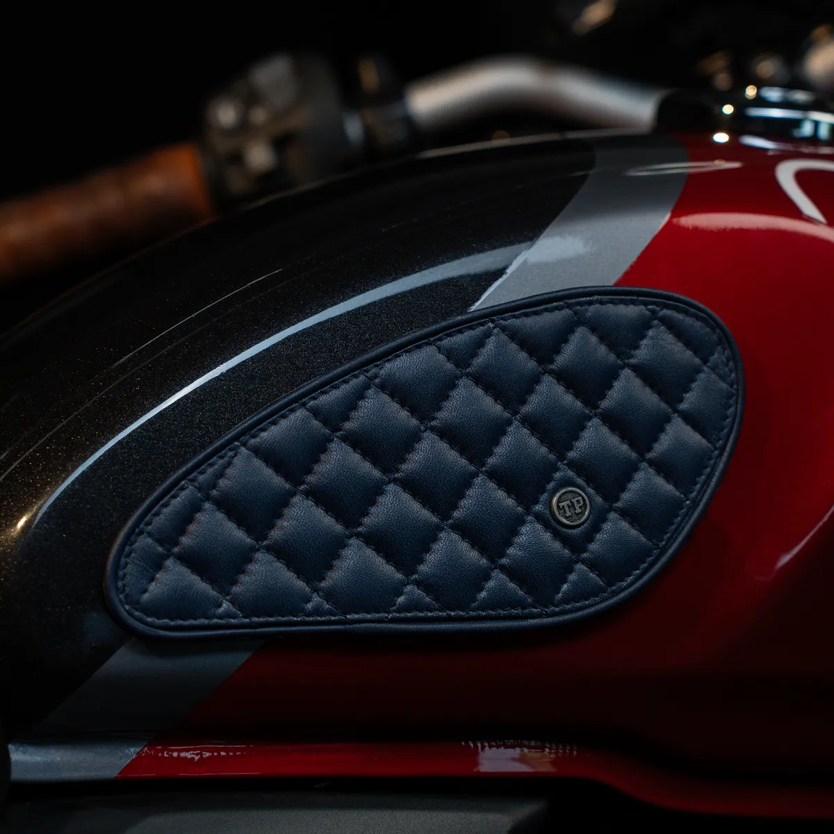Tanners Pride Raised Diamond Tankpads (Triumph) - Navy Blue Handcrafted Full-Grain Leather (View 4)