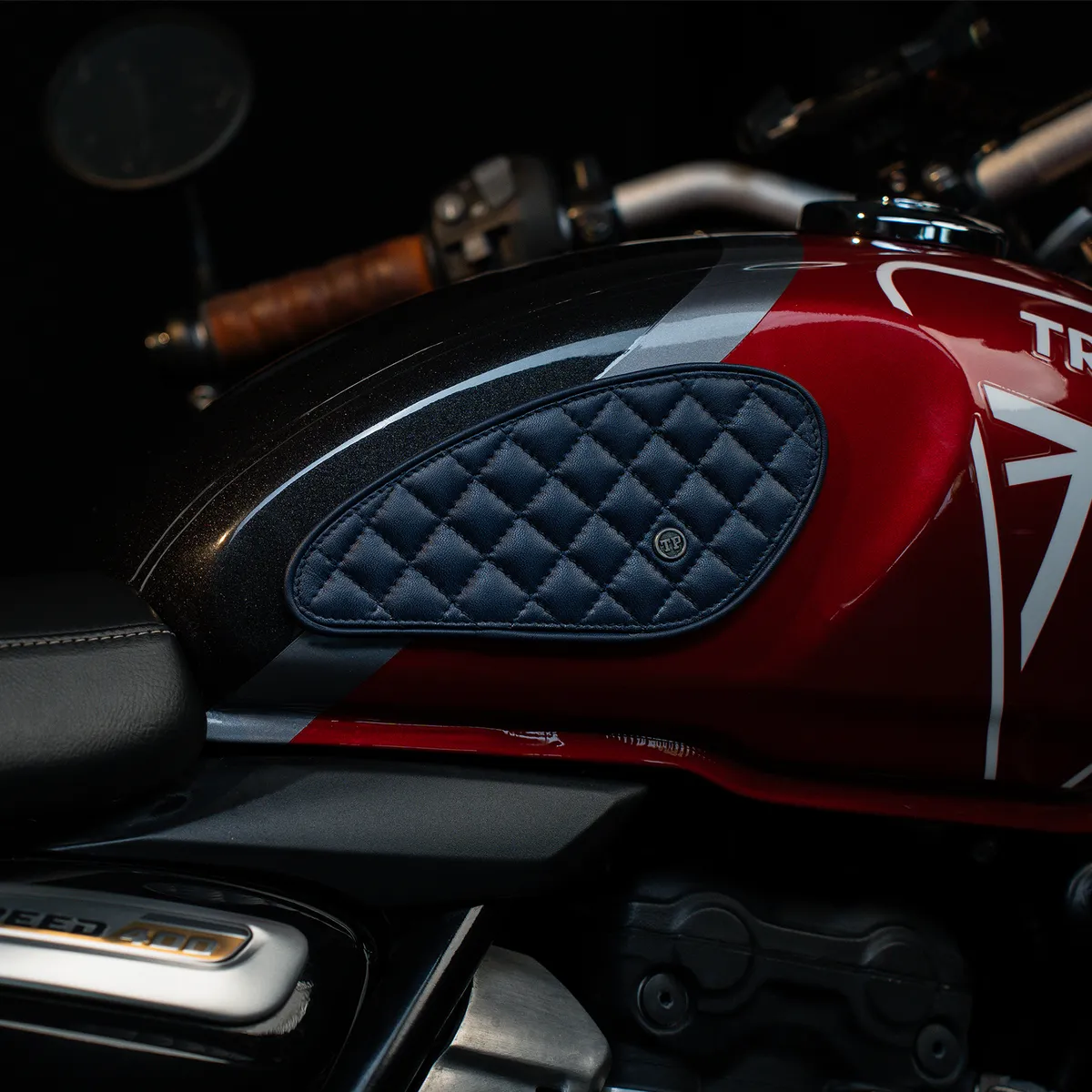 Tanners Pride Raised Diamond Tankpads (Triumph) - Navy Blue Handcrafted Full-Grain Leather (View 7)