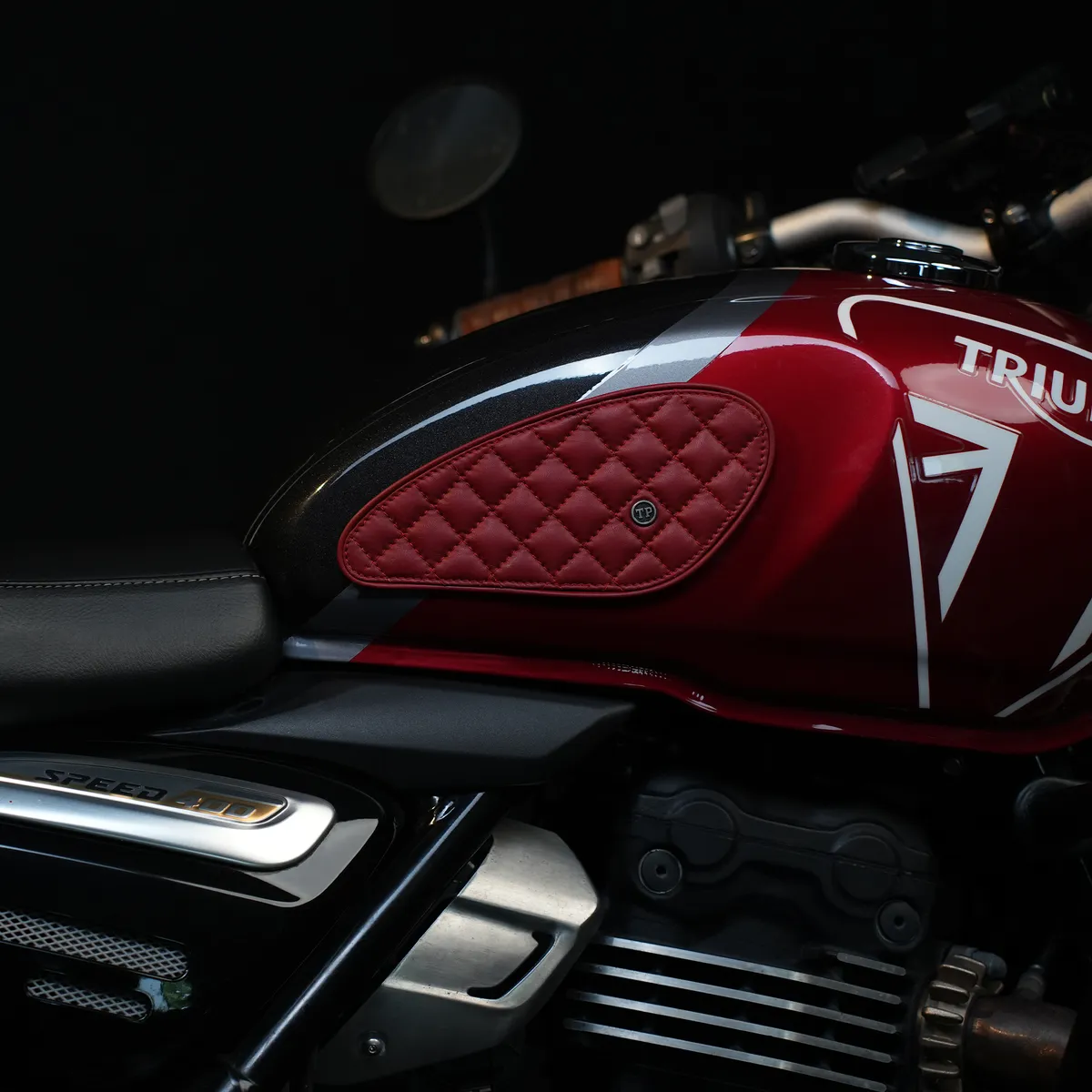 Tanners Pride Raised Diamond Tankpads (Triumph) - Vintage Red Handcrafted Full-Grain Leather (View 1)
