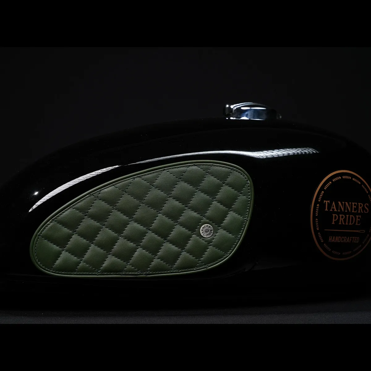 Tanners Pride Raised Diamond Tankpads (Interceptor 650) - Forest Green Handcrafted Full-Grain Leather (View 1)