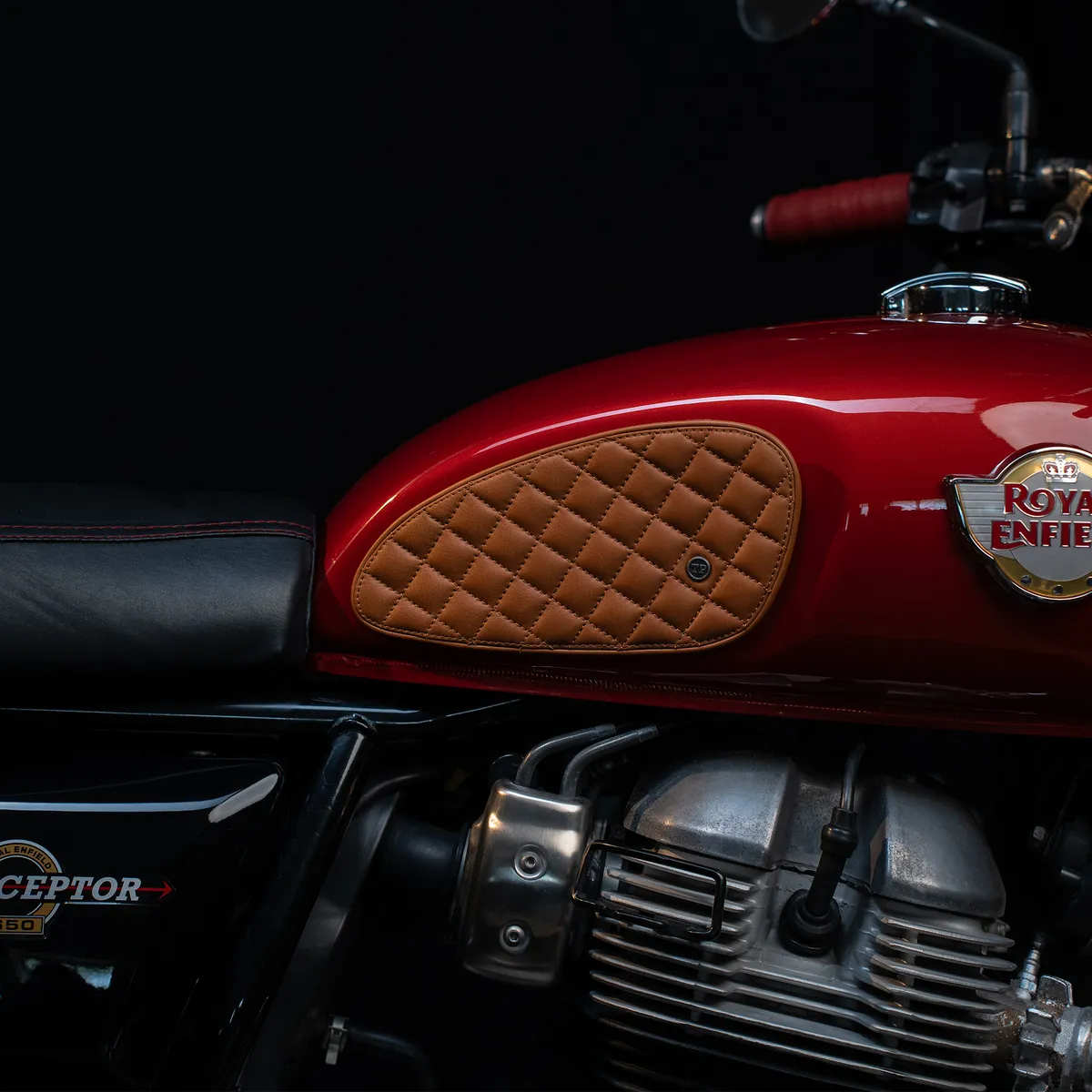 Tanners Pride Raised Diamond Tankpads (Interceptor 650) - Natural Tan Handcrafted Full-Grain Leather (View 7)