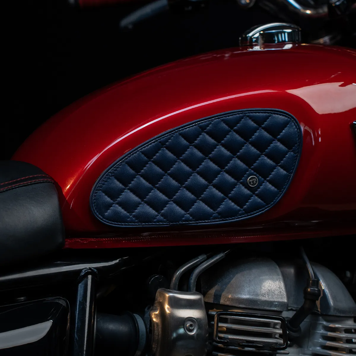 Tanners Pride Raised Diamond Tankpads (Interceptor 650) - Navy Blue Handcrafted Full-Grain Leather (View 12)