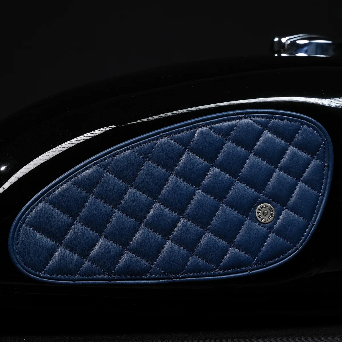 Tanners Pride Raised Diamond Tankpads (Interceptor 650) - Navy Blue Handcrafted Full-Grain Leather (View 4)
