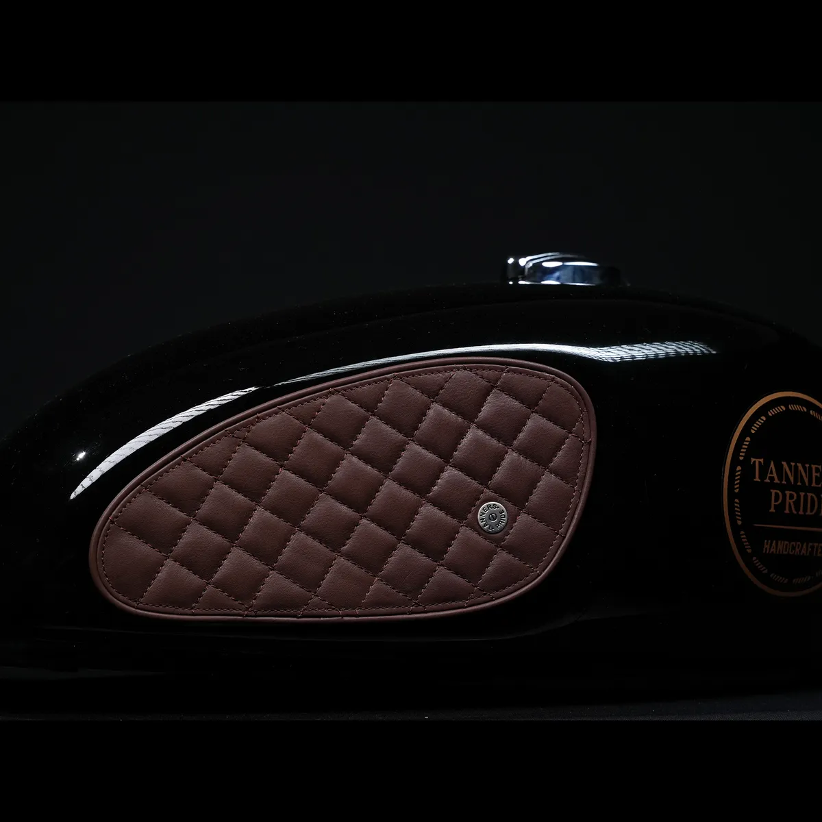 Tanners Pride Raised Diamond Tankpads (Interceptor 650) - Tobacco Brown Handcrafted Full-Grain Leather (View 5)