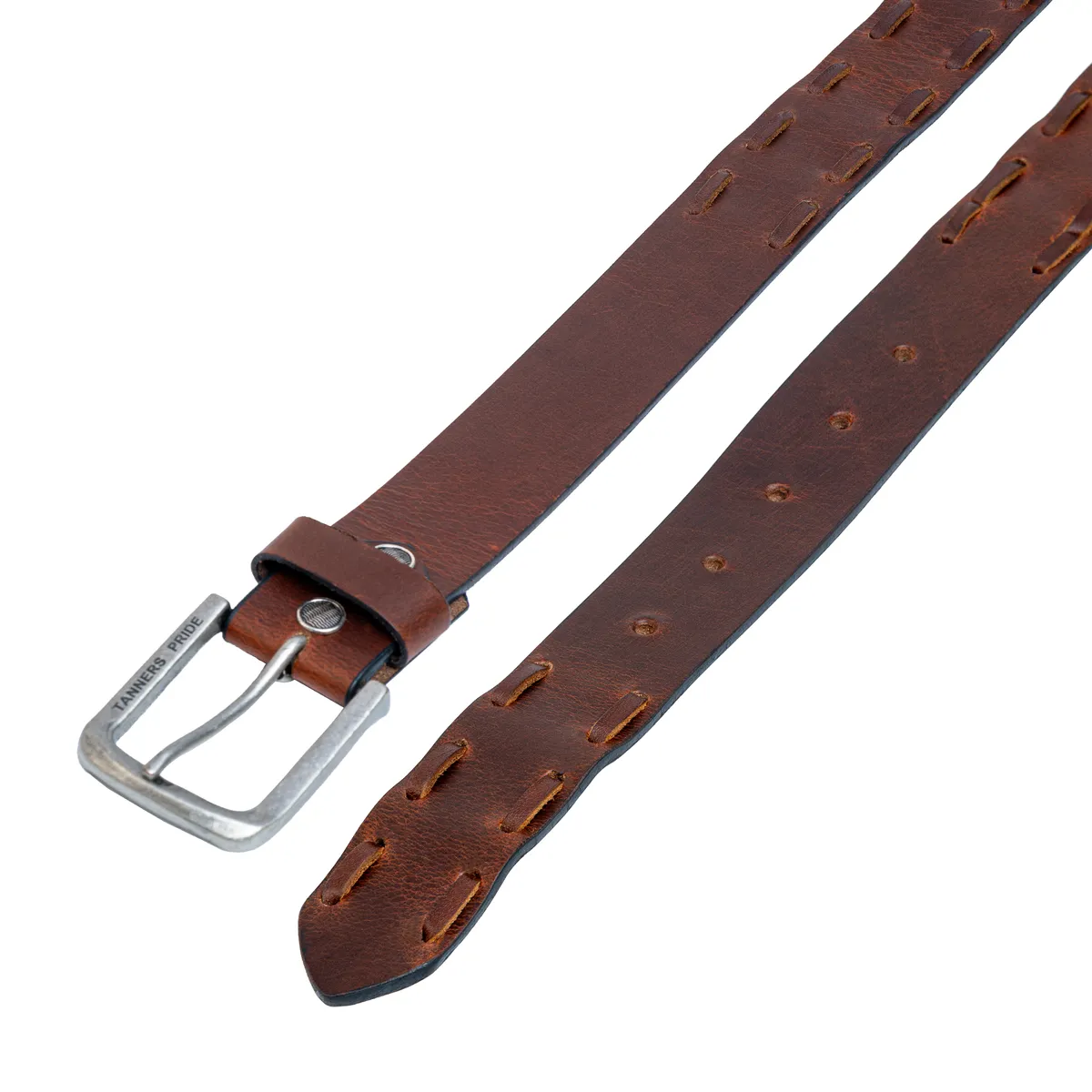Tanners Pride Straight Hand Weaved Casual Belt - Natural Tan Handcrafted Full-Grain Leather (View 2)