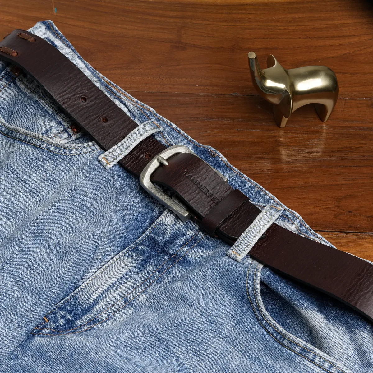 Tanners Pride Straight Hand Weaved Casual Belt - Tobacco Brown Handcrafted Full-Grain Leather (View 4)
