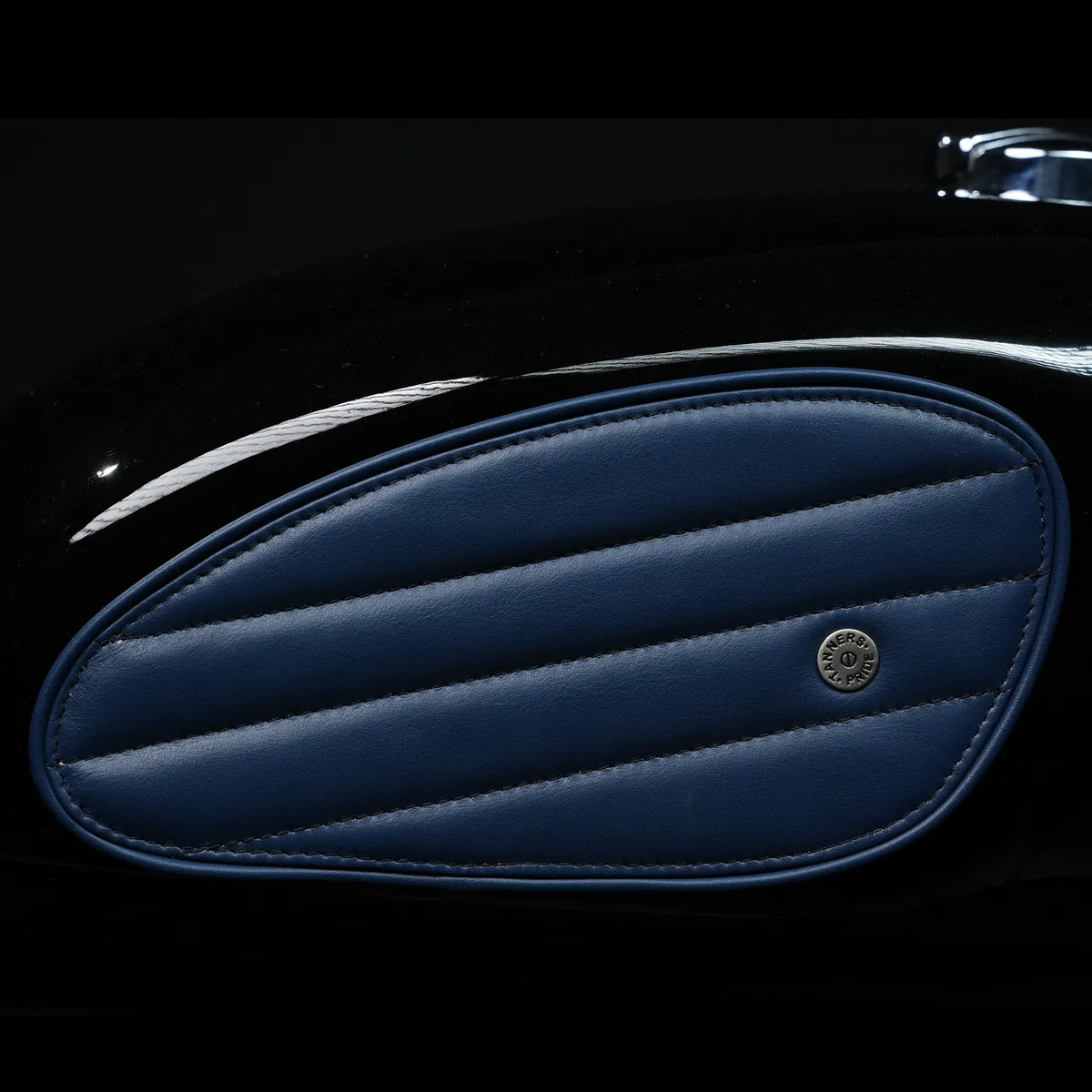 Tanners Pride Straight Tankpads (Interceptor 650) - Navy Blue Handcrafted Full-Grain Leather (View 4)