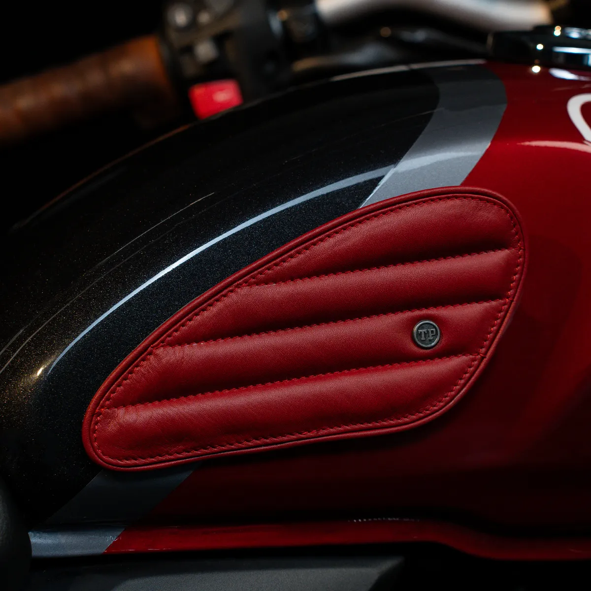 Tanners Pride Straight Tankpads (Triumph) - Vintage Red Handcrafted Full-Grain Leather (View 2)