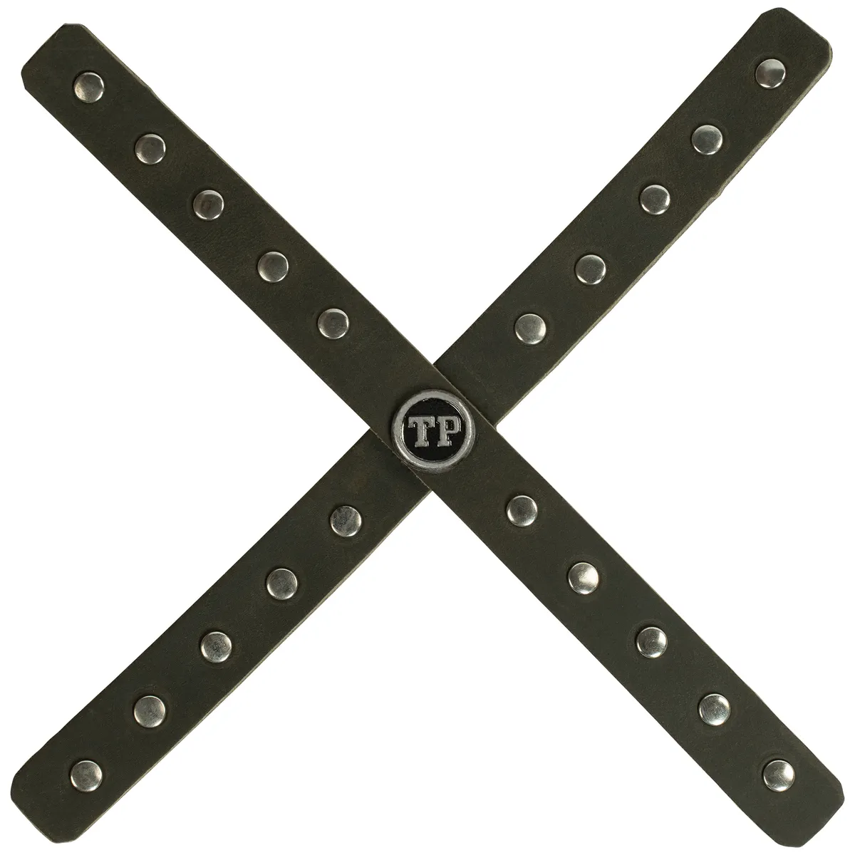Tanners Pride Studded Headlight Cross - Forest Green Handcrafted Full-Grain Leather (View 2)
