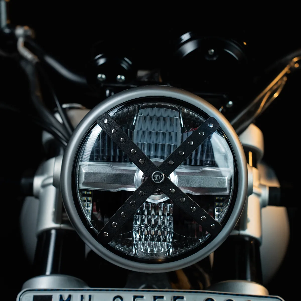 Tanners Pride Studded Headlight Cross - Midnight Black Handcrafted Full-Grain Leather (View 5)