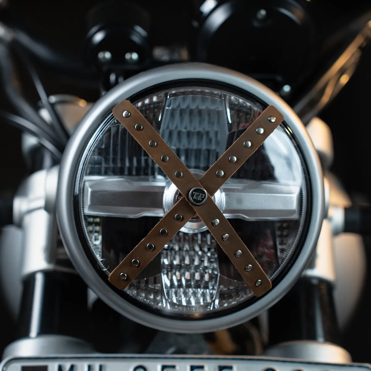 Tanners Pride Studded Headlight Cross - Tobacco Brown Handcrafted Full-Grain Leather (View 1)