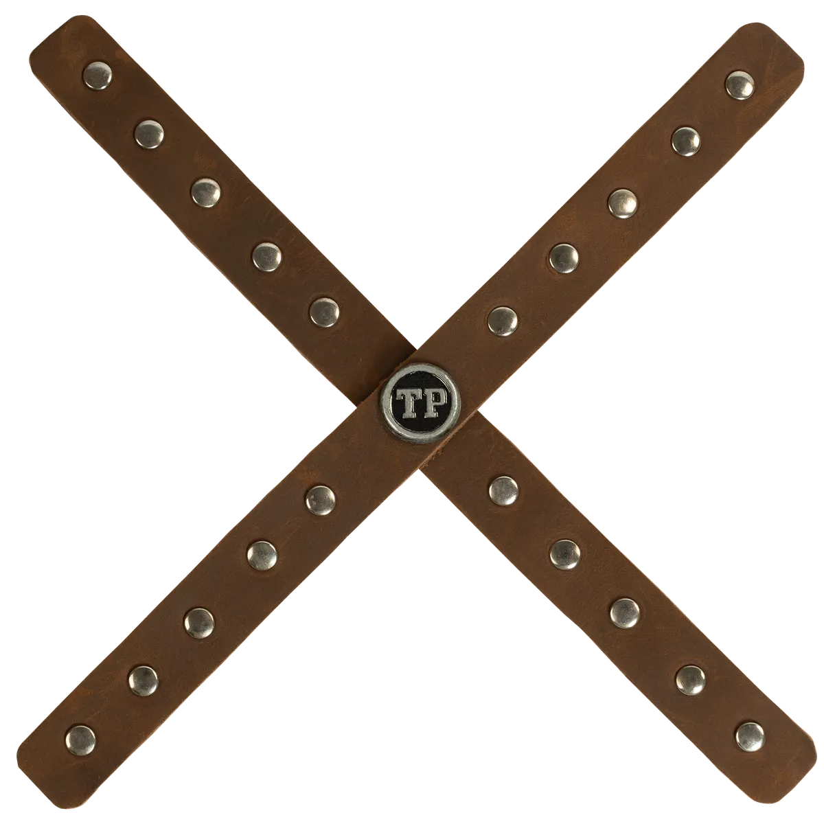 Tanners Pride Studded Headlight Cross - Tobacco Brown Handcrafted Full-Grain Leather (View 2)