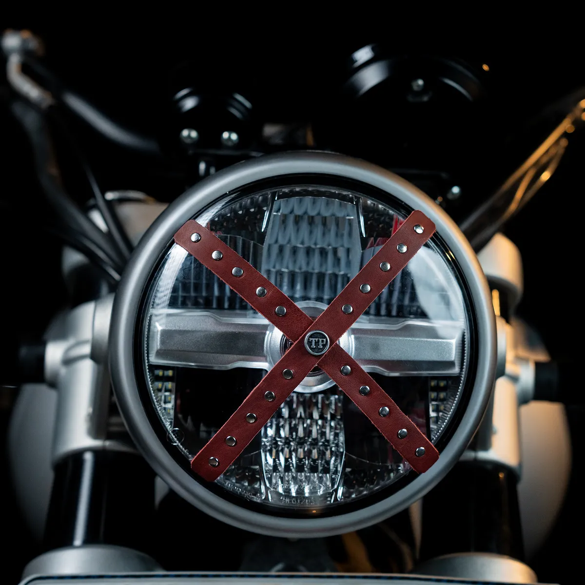Tanners Pride Studded Headlight Cross - Vintage Red Handcrafted Full-Grain Leather (View 3)