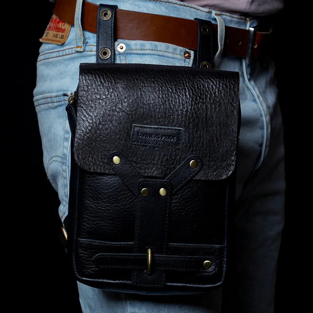 Tanners Pride Leather Motorcycle Thigh Bag | Rider Leg Bag - Midnight Black Handcrafted Full-Grain Leather (View 6)