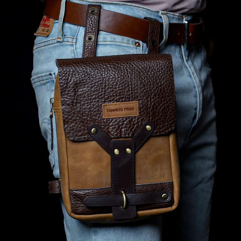 Tanners Pride Leather Motorcycle Thigh Bag | Rider Leg Bag - Natural Tan Handcrafted Full-Grain Leather (View 4)