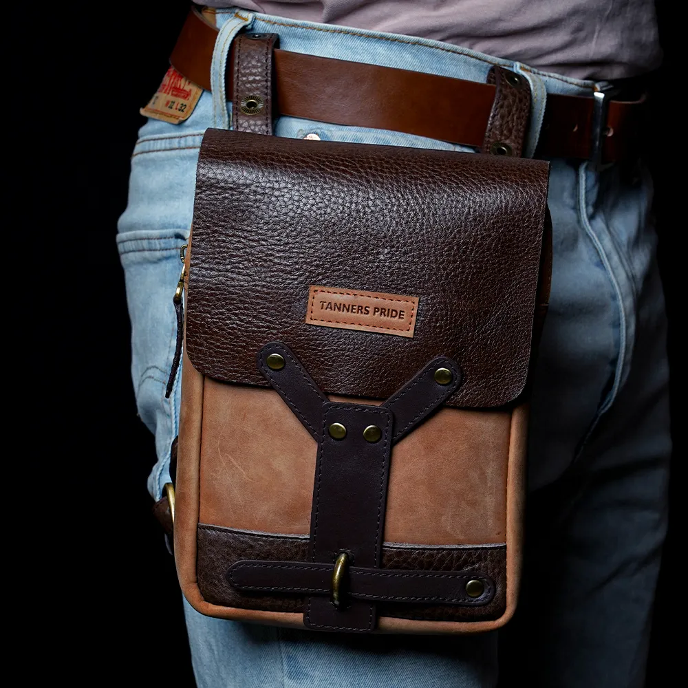 Tanners Pride Leather Motorcycle Thigh Bag | Rider Leg Bag - Tobacco Brown Handcrafted Full-Grain Leather (View 2)