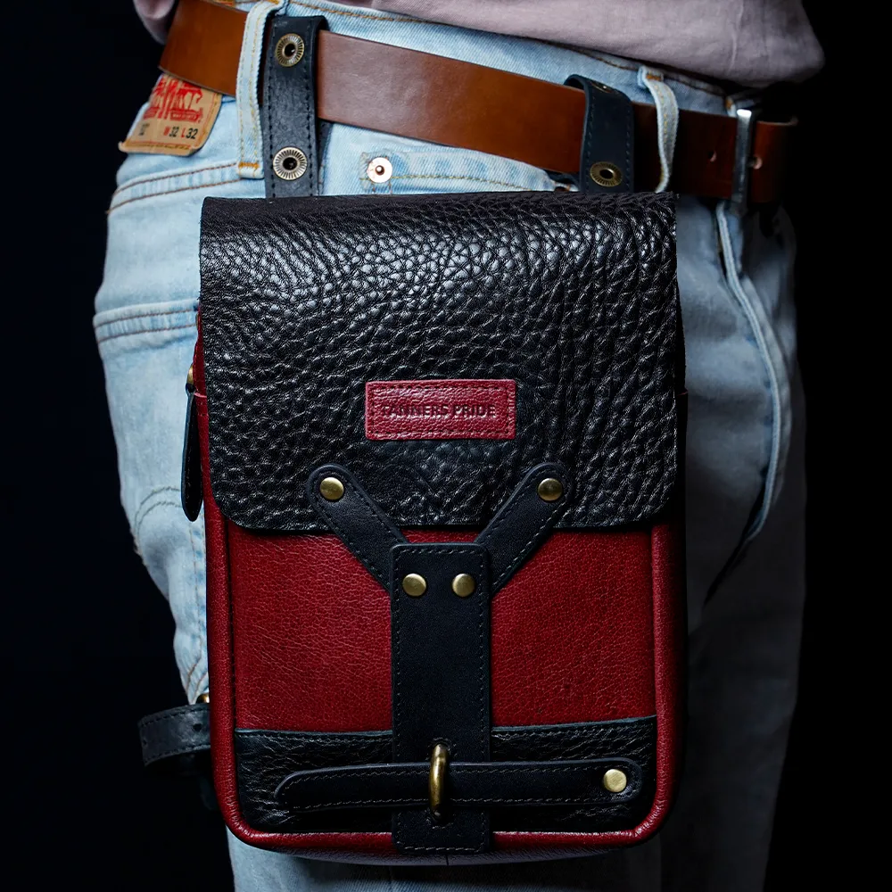 Tanners Pride Leather Motorcycle Thigh Bag | Rider Leg Bag - Vintage Red Handcrafted Full-Grain Leather (View 1)