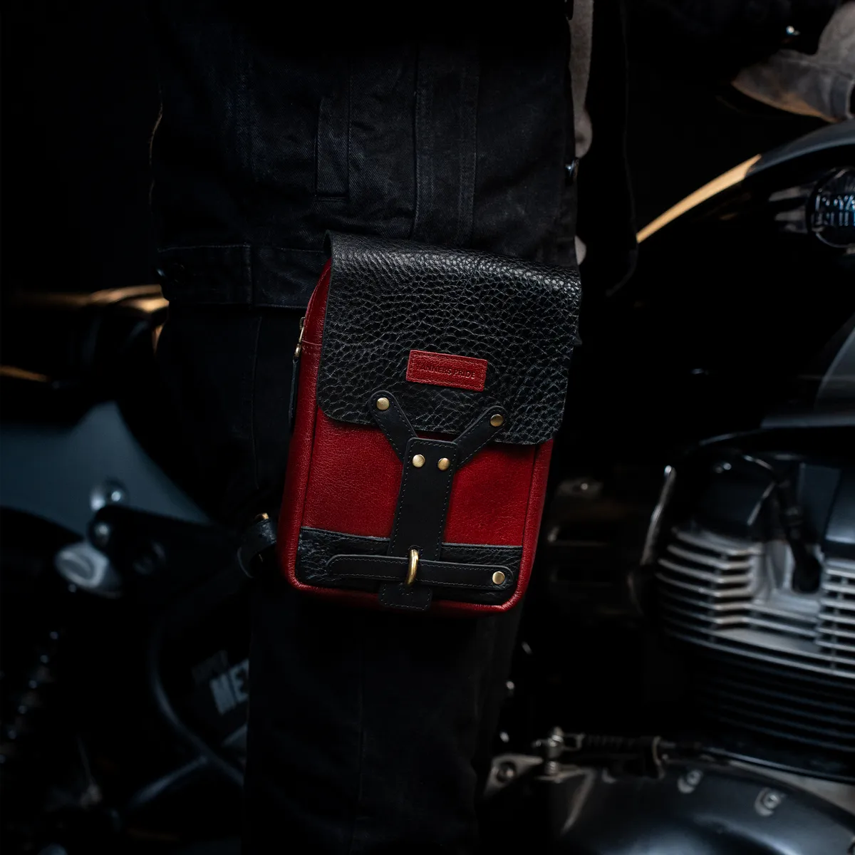 Tanners Pride Leather Motorcycle Thigh Bag | Rider Leg Bag - Vintage Red Handcrafted Full-Grain Leather (View 4)