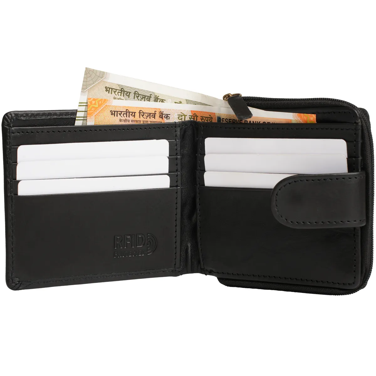 Tanners Pride Tyrel Bi- fold zippered wallet ( RFID Protected) - Midnight Black Handcrafted Full-Grain Leather (View 2)