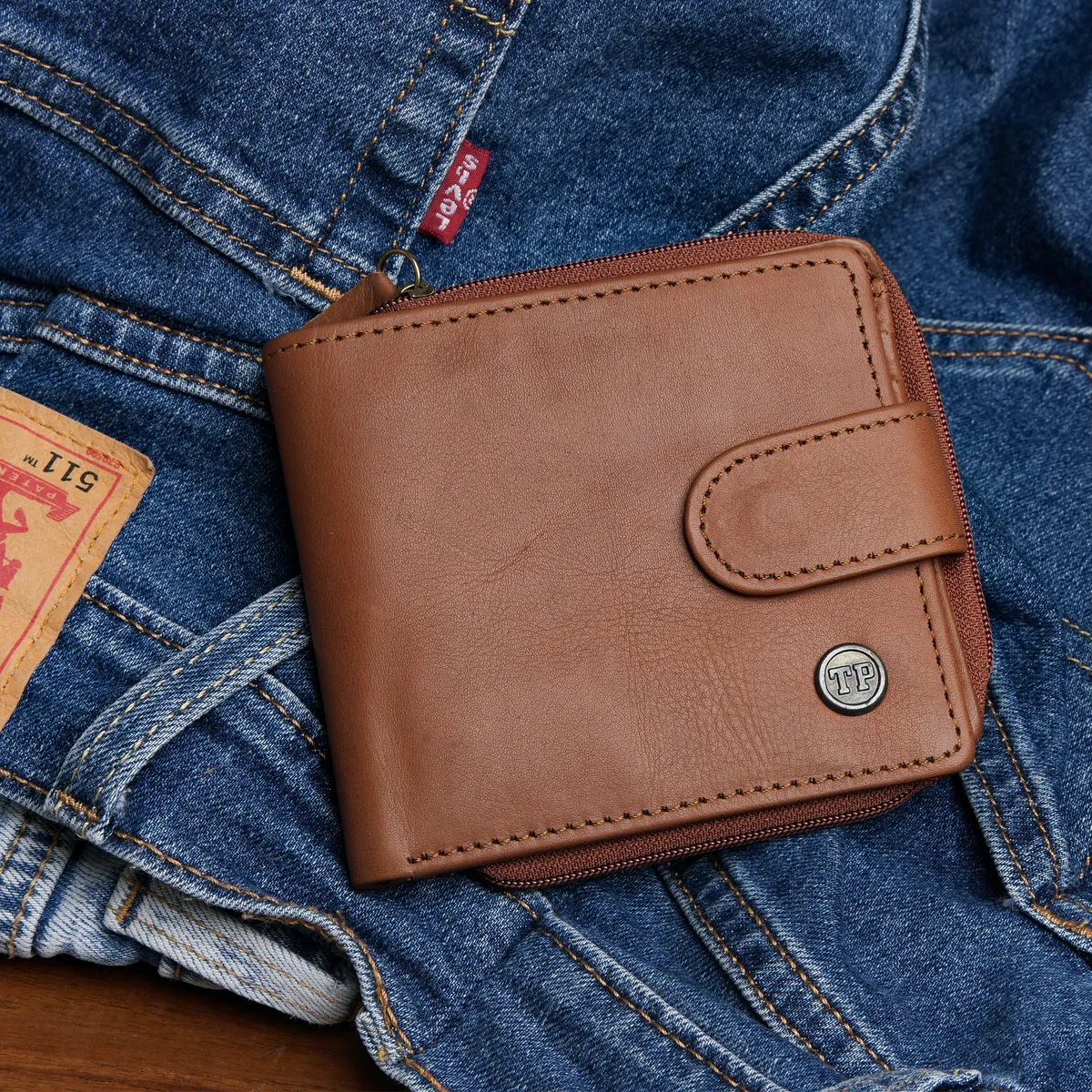 Tanners Pride Tyrel Bi- fold zippered wallet ( RFID Protected) - Natural Tan Handcrafted Full-Grain Leather (View 1)