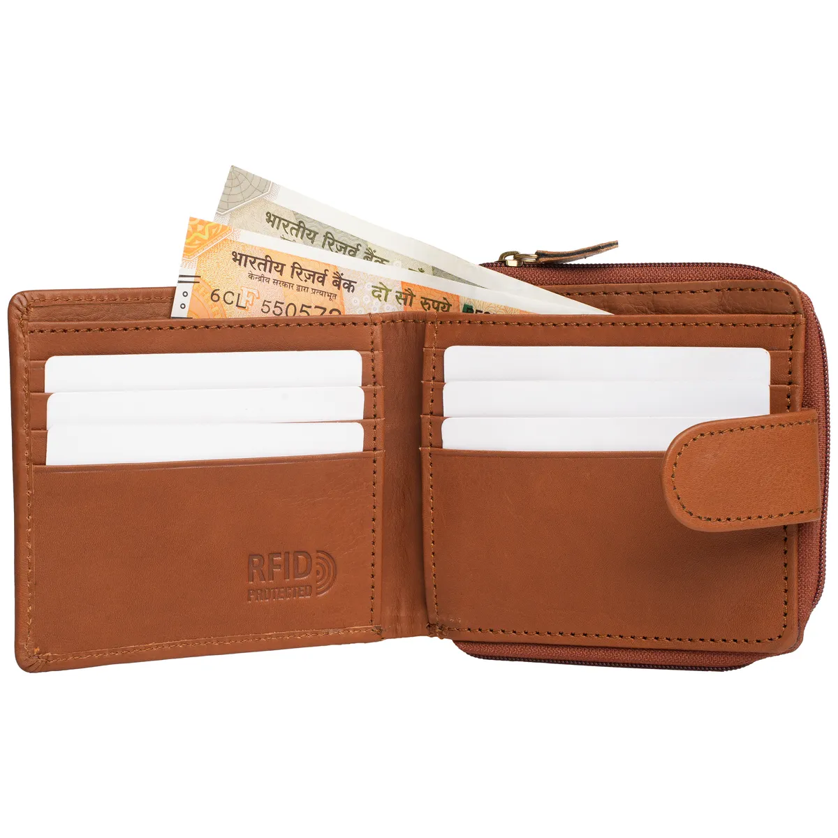 Tanners Pride Tyrel Bi- fold zippered wallet ( RFID Protected) - Natural Tan Handcrafted Full-Grain Leather (View 2)