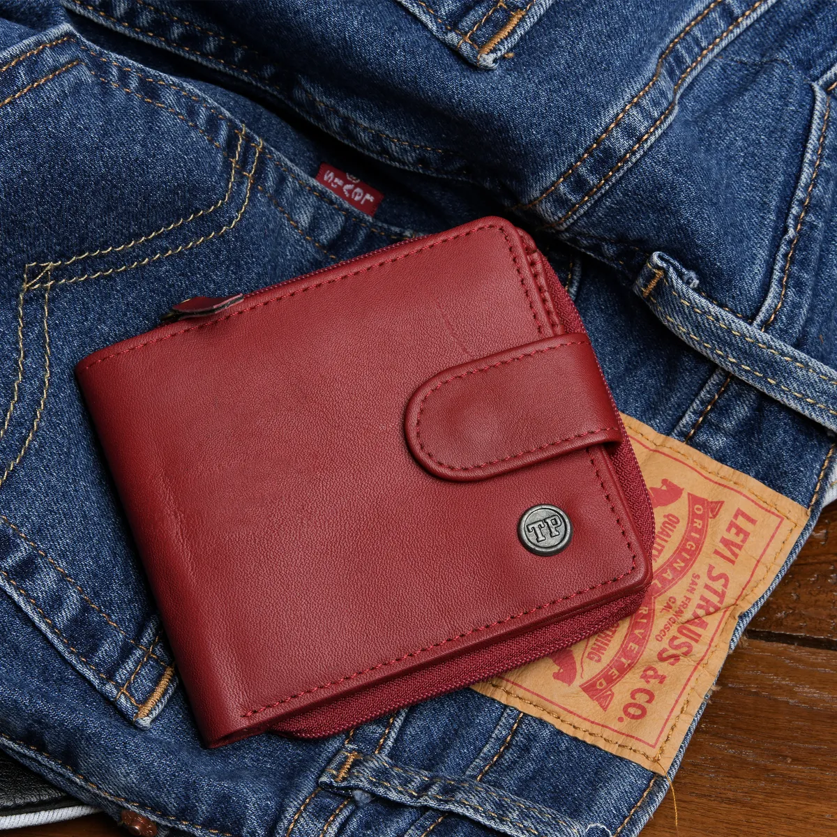 Tanners Pride Tyrel Bi- fold zippered wallet ( RFID Protected) - Vintage Red Handcrafted Full-Grain Leather (View 1)