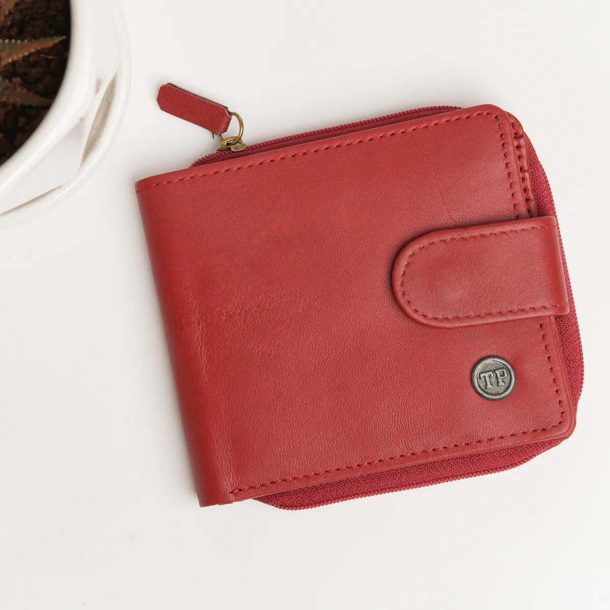 Tanners Pride Tyrel Bi- fold zippered wallet ( RFID Protected) - Vintage Red Handcrafted Full-Grain Leather (View 3)