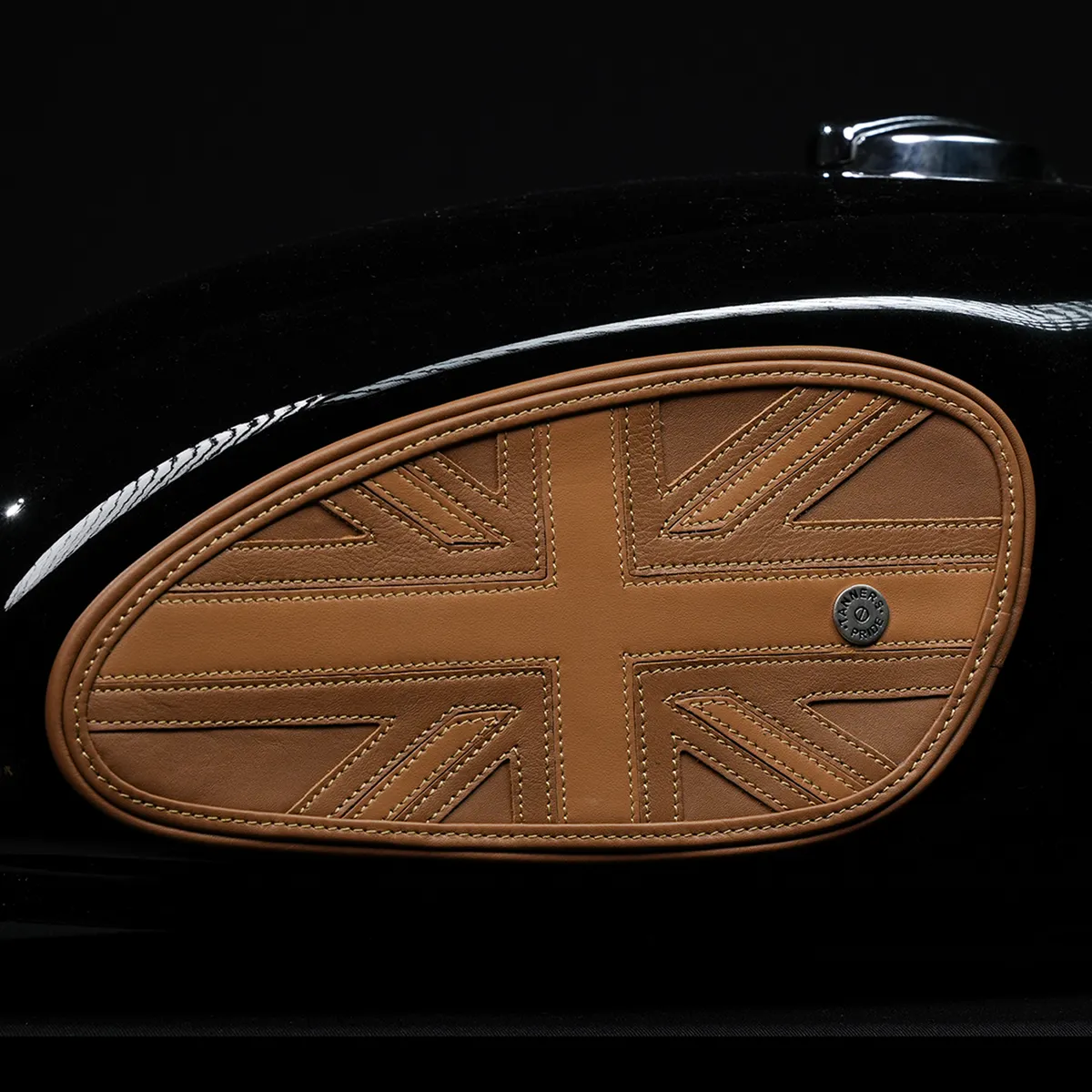 Tanners Pride Union Jack Tankpads (Interceptor 650) - Camel Tan Handcrafted Full-Grain Leather (View 2)