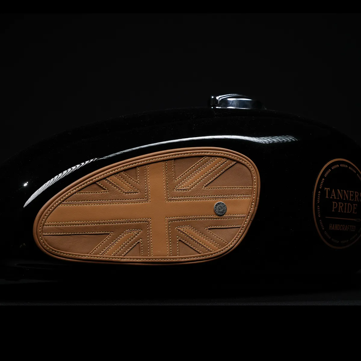Tanners Pride Union Jack Tankpads (Interceptor 650) - Camel Tan Handcrafted Full-Grain Leather (View 4)