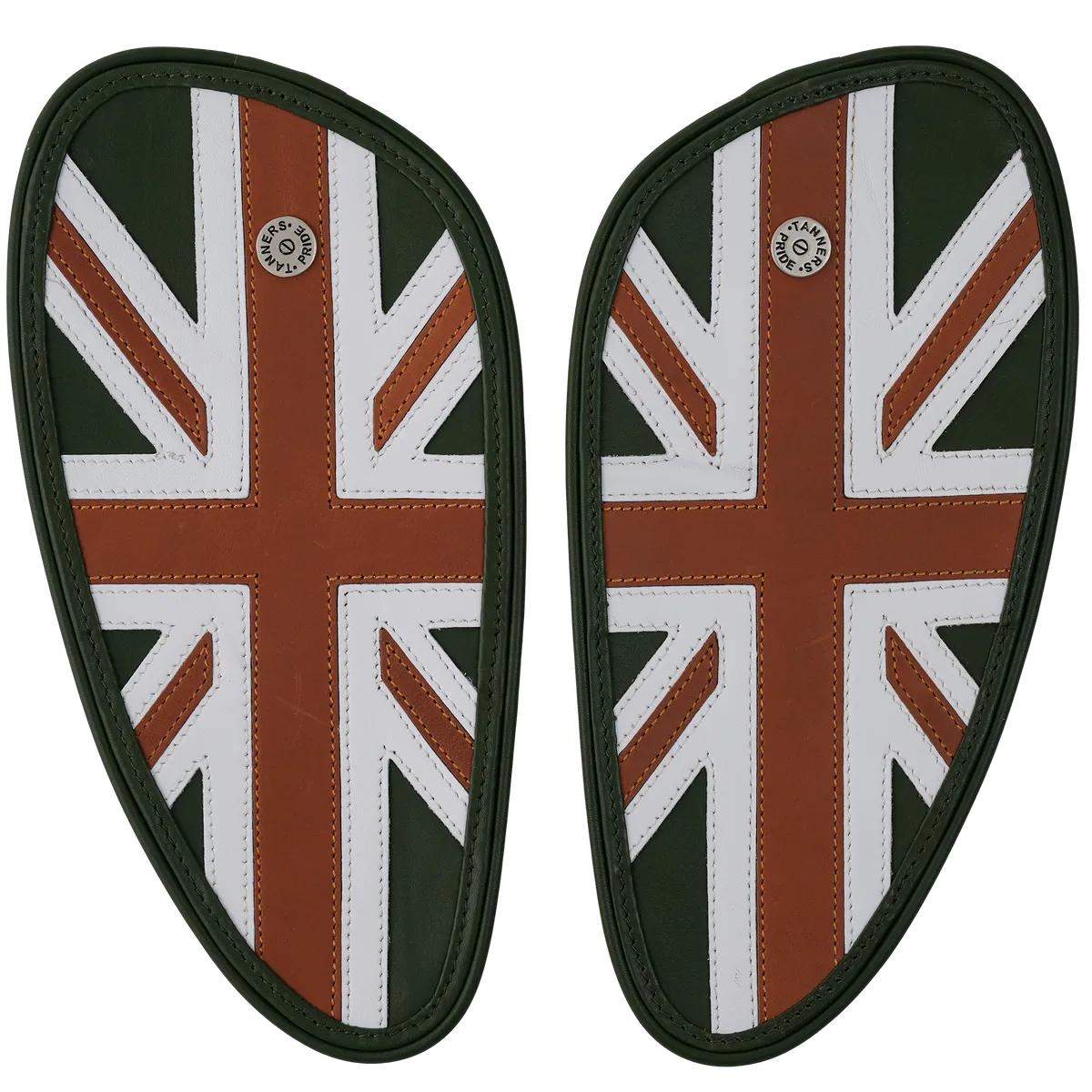 Tanners Pride Union Jack Tankpads (Interceptor 650) - Green Tan Combo Handcrafted Full-Grain Leather (View 6)
