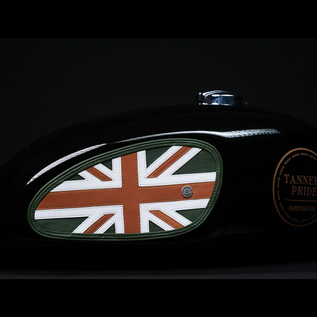 Tanners Pride Union Jack Tankpads (Interceptor 650) - Green Tan Combo Handcrafted Full-Grain Leather (View 8)