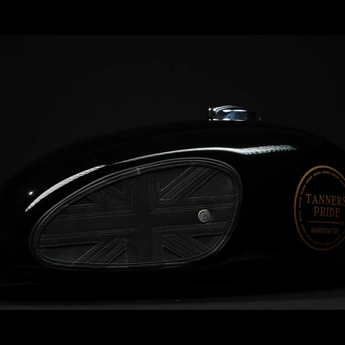 Tanners Pride Union Jack Tankpads (Interceptor 650) - Midnight Black Handcrafted Full-Grain Leather (View 1)