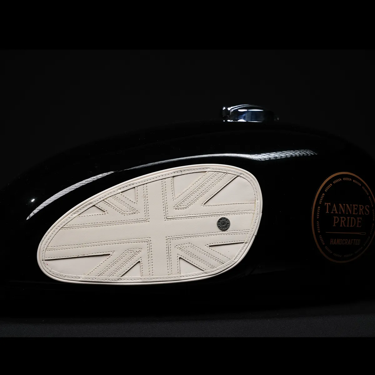 Tanners Pride Union Jack Tankpads (Interceptor 650) - Off White Handcrafted Full-Grain Leather (View 6)