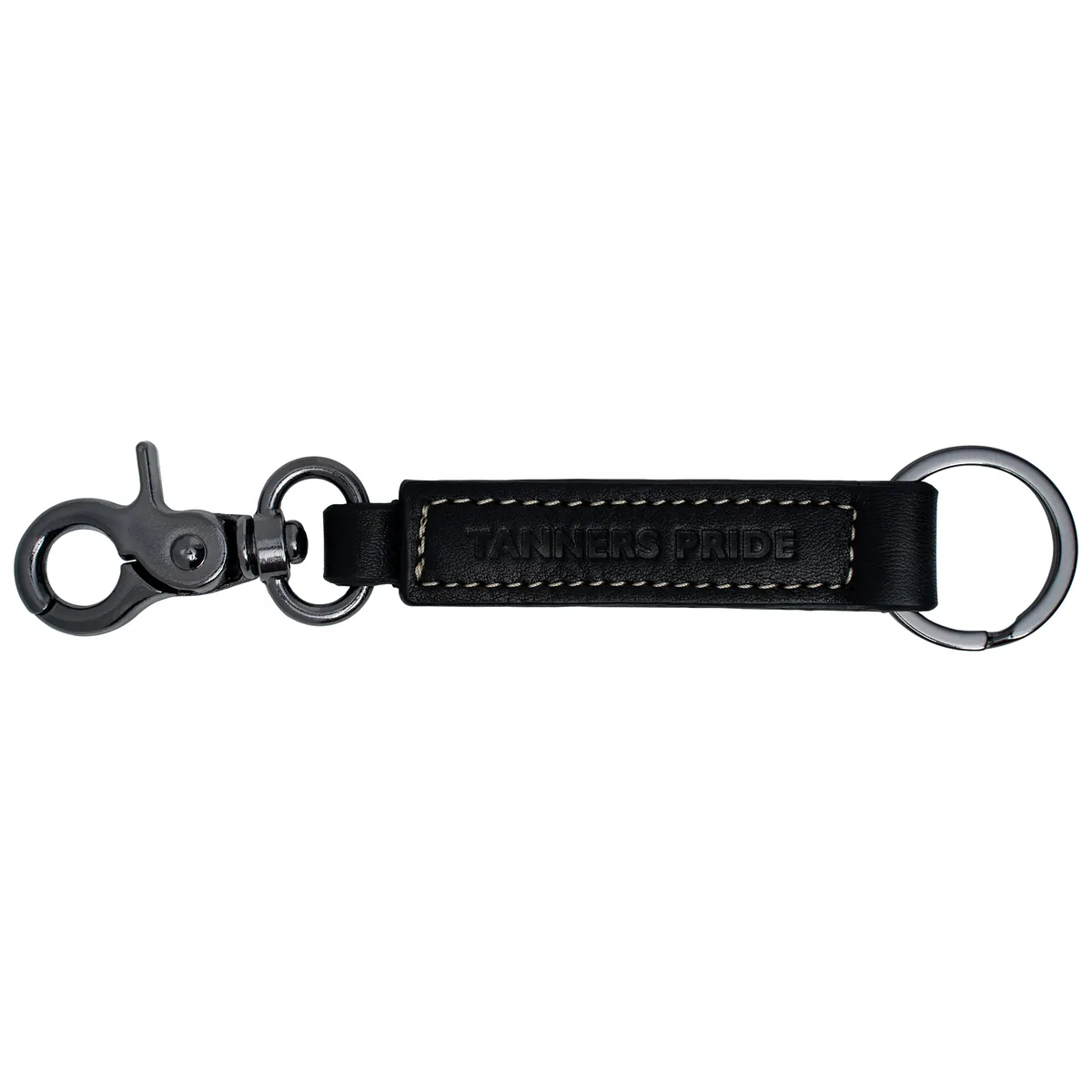 Tanners Pride Wild Leather Keychain with Antique Brass Hardware | Handmade Genuine Leather Key Holder - Midnight Black Handcrafted Full-Grain Leather (View 2)